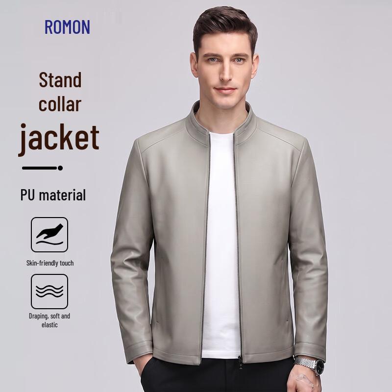 Luomeng Men s Stand-Collar PU Leather Jacket 3XL