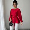 Damen Langarm Vintage Rüschenärmel Hals Bluse