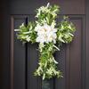 Easter Wreath Cross Door Sign Christian Floral Easter Decor for Front Door Porch