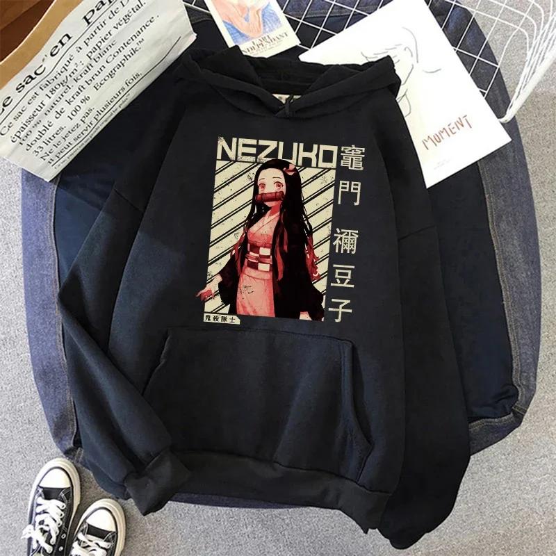 Cute Nezuko Anime Print Hoodies Women Demon Slayer Manga Sweatshirts Tanjiro Kimetsu No Yaiba Hoodie Harajuku Streetwear Clothes