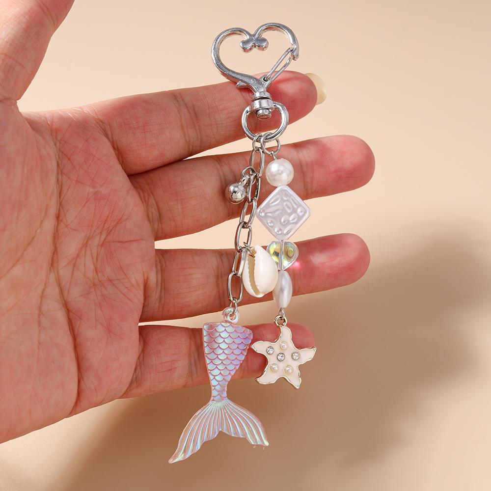 Pretty Mermaid Keychain Women Girls Conch Shell Starfish Key Ring Pendant for Handbag Decor DIY Key Chain Gifts