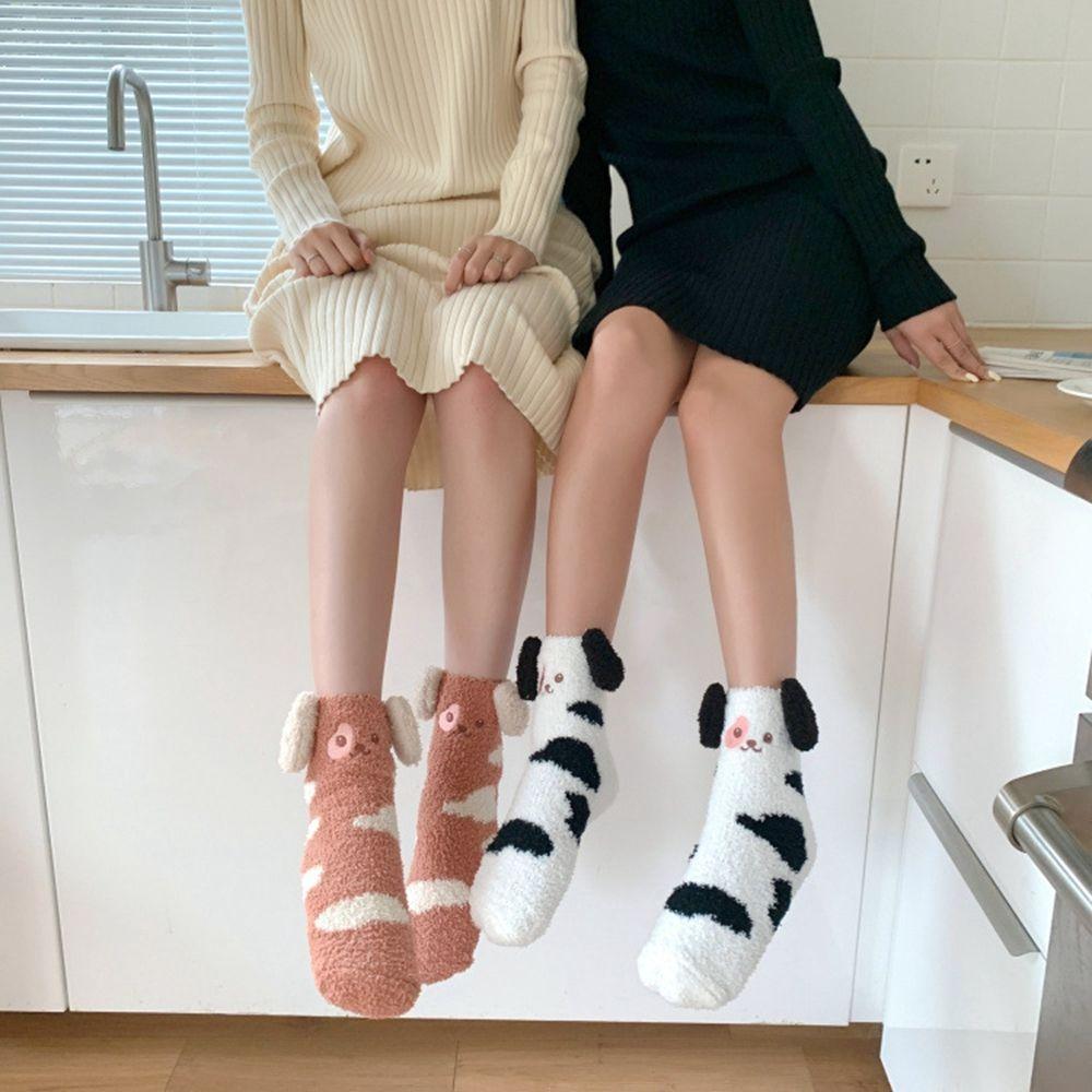 Ears Coral Fleece Plush Dog Girls Cute Floor Socks Christmas Socks Female Hosiery Mid-tube Socks