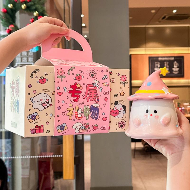 Niedliche und skurrile Geburtstagsgeschenk-Geistertasse mit Deckel Mädchen Souvenir Keramiktasse praktisches Geschenk