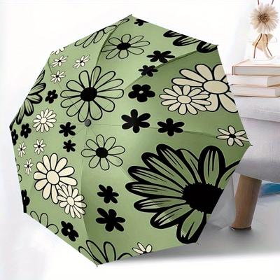 1pc Floral Pattern Automatic Umbrella   Auto Open/Close Folding Umbrella with  8 Rib Frame, 3 Fold Compact Umbrella for Men & Women, 118