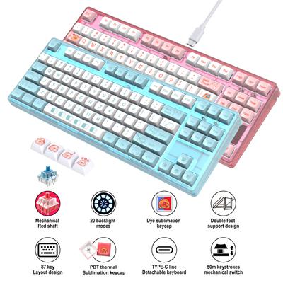 Nuevo Teclado Mecánico con Cable de 87 Teclas, Teclado para Juegos con Teclas de Dibujos Animados por Sublimación Térmica, Múltiples Opciones de Iluminación