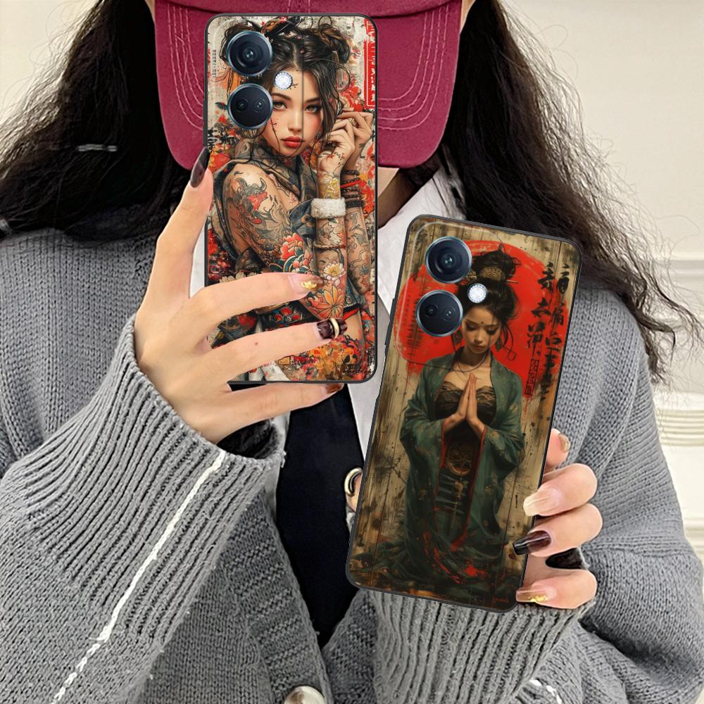Retro Tattoo Girl Mobile Phone Case for OPPO Reno 14 13 12 11 10 9 8 7 6 5 F T Pro 5G Colorful Printing Cover Cellphones Luxury