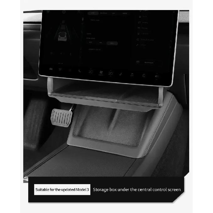 Under Screen Storage Box for Tesla Model Y/3+ Highland Model Y juniper Central Control Hidden Storage Organizer Tray Accessories