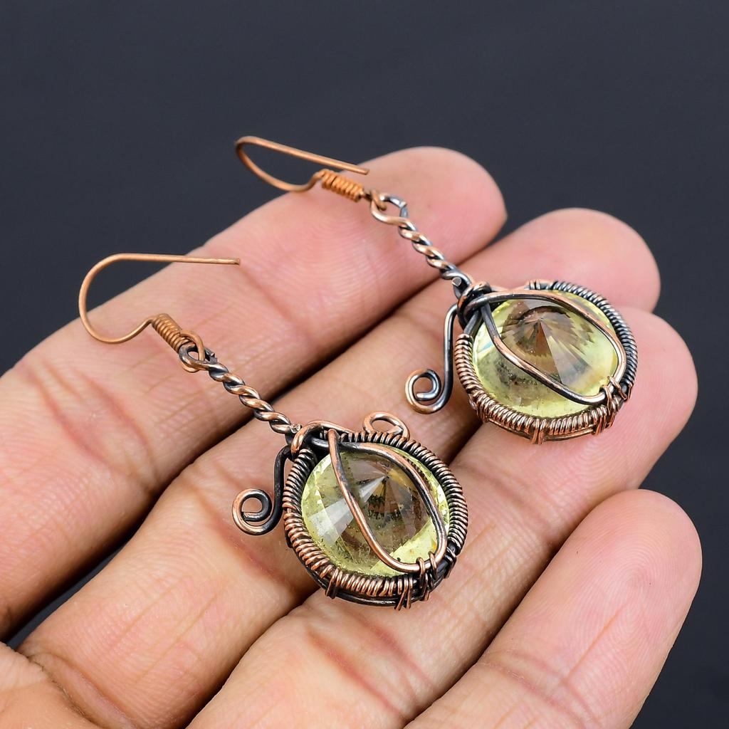 Lemon Topaz Earrings Gemstone Jewelry, 999 Copper Wire Wrapped Handmade Earrings, Latest Design Jewelry