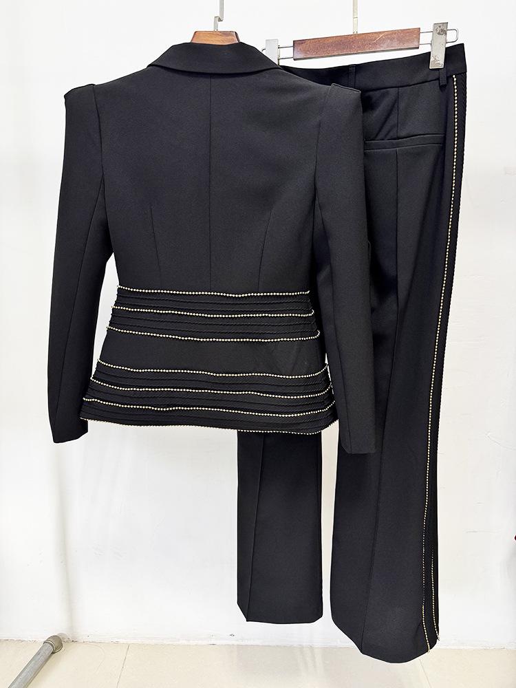 Spot 2026 Celebrity Temperament Slim Fit Two-Piece Suit with Copper Chain and Beaded Long Pants