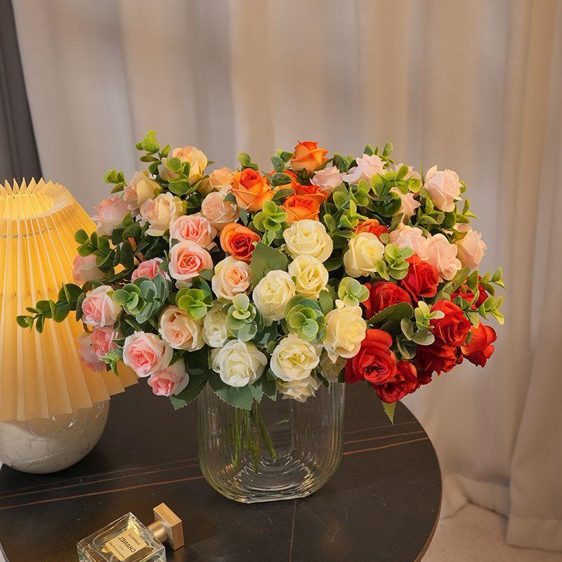 Fiori Artificiali Rosa di Seta Foglie di Eucalipto Bianco Bouquet di Peonie Fiore Finto per Tavolo Matrimonio Festa Vaso Arredamento Casa