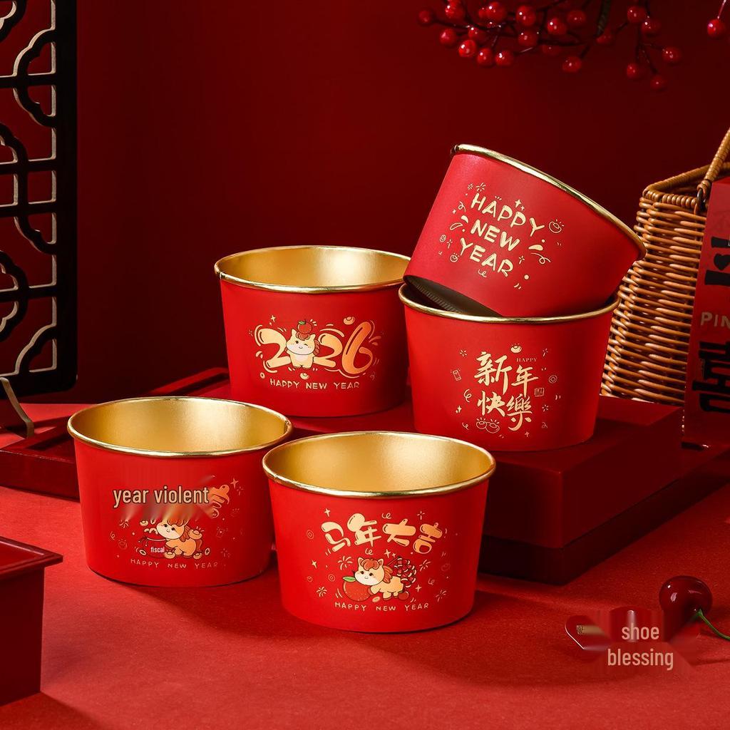 2026 Year of the Horse Gold Foil Disposable Paper Bowls - Extra Thick, Food-Grade, Festive New Year Tableware