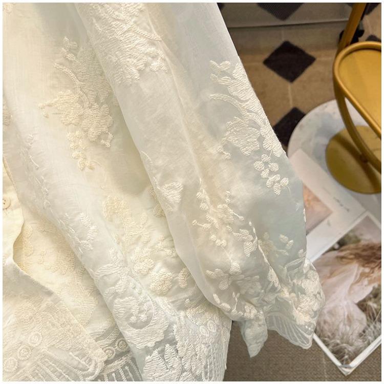 Spring Jacquard Embroidered Lace Shirt Chinese Style Long Sleeve Blouse Women Elegant Fashion Top