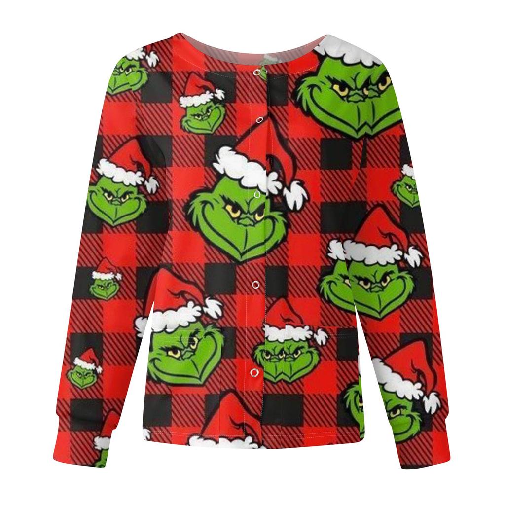 Women's Casual Fashion Long-Sleeve Single-Breasted Christmas Print Jacket