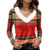 Women's Christmas Long Sleeve Top with Snowflake and Christmas Tree Print, Collar and V-Neck
