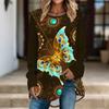 Women Long Sleeve Tunic Top Print Crew Neck Loose Fit Blouse With Pockets Casual Daily Wear Ladies Tops