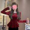 2025 French Velvet Long-Sleeve Waist-Cinched Slim Top (Red) for Spring/Autumn