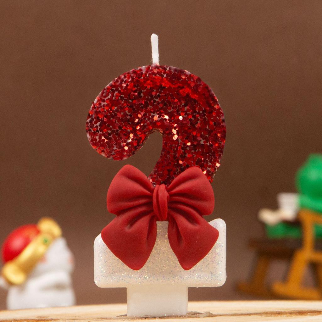 Xi Yin Birthday Number Candles 0-9, Creative Red Bow Design for Cake Decoration
