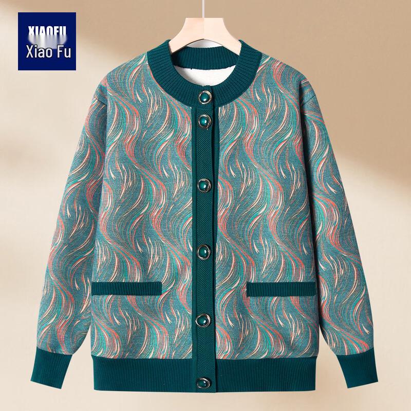 

Elderly Women s Fleece-Lined Thermal Cardigan 2XL