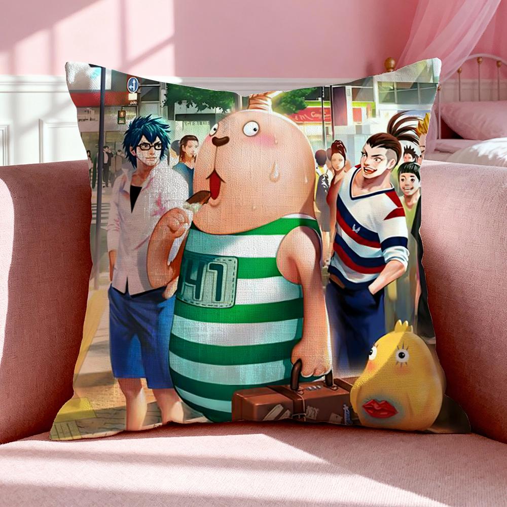 Cartoon U-Usavich Cushion Cover Breathable Linen Pillowcase Summer Odorless Eco-Friendly Invisible Zipper Washable
