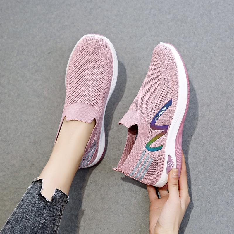 New Fly-woven One-pedal Socks Mouth Casual Women's Shoes Massage Bottom Breathable Mother Shoes Walking Sports Shoes