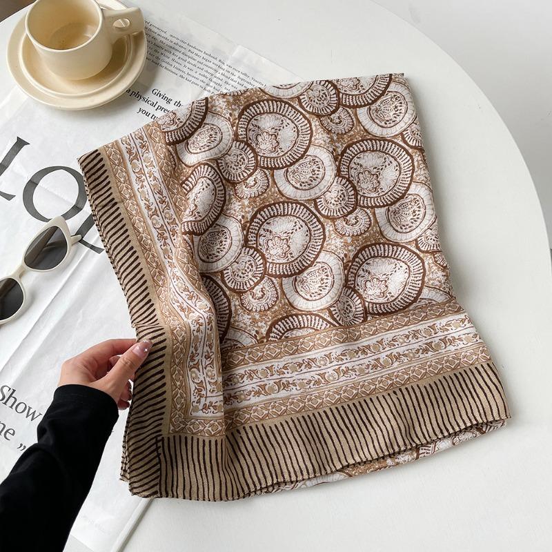 New cotton and linen scarf women's autumn high-end sense conch pattern silk scarf soft thin shawl headscarf