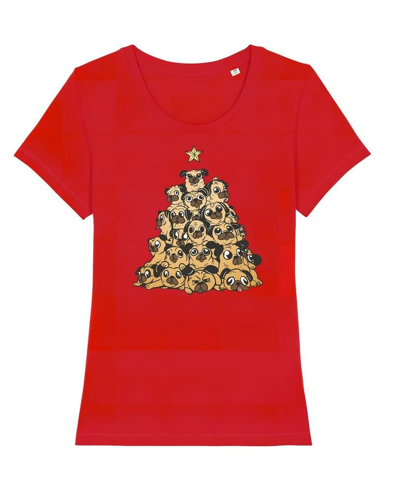 

Christmas Tree Dog PUGS Womens T-Shirt Gift Xmas Organic Cotton Dogs Puppies 3XL