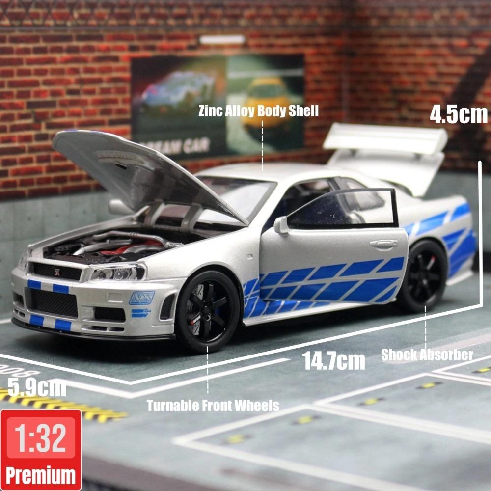 1/32 Nissan Skyline GTR R34 JDM Model Mașină Jucărie Vehicul Diecast Miniatură Sunet & Lumină Trage Înapoi Colecție Cadou Copii Băiat
