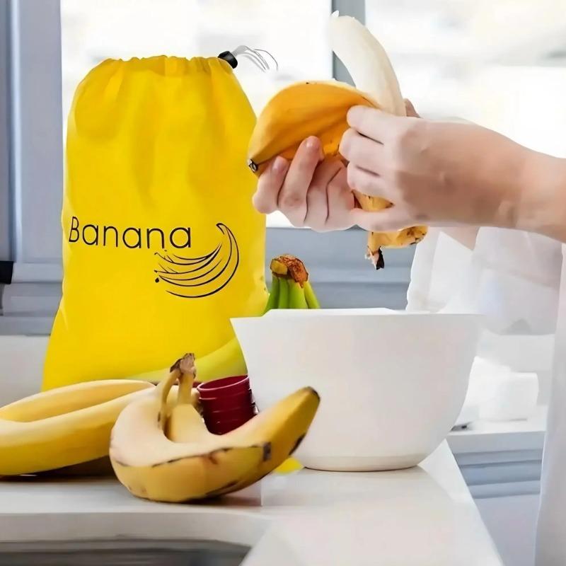 Strapazierfähige gelbe Bananen-Aufbewahrungsbeutel isoliert Obst Gemüse Frischhalte-Bündeltasche Kordelzug Bananen-Konservierungsbeutel