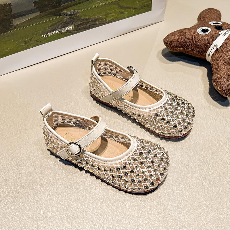 New Summer Children's Diamond Hollow Jelly Beach Shoes Princess Ballet Little Girl Single Shoes Shiny Soft Sole Kids Sandals