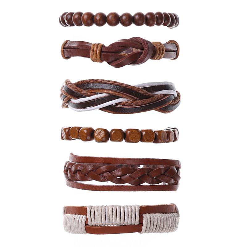 Punk 6-Piece Genuine Leather Multi-Layer Bracelet Set