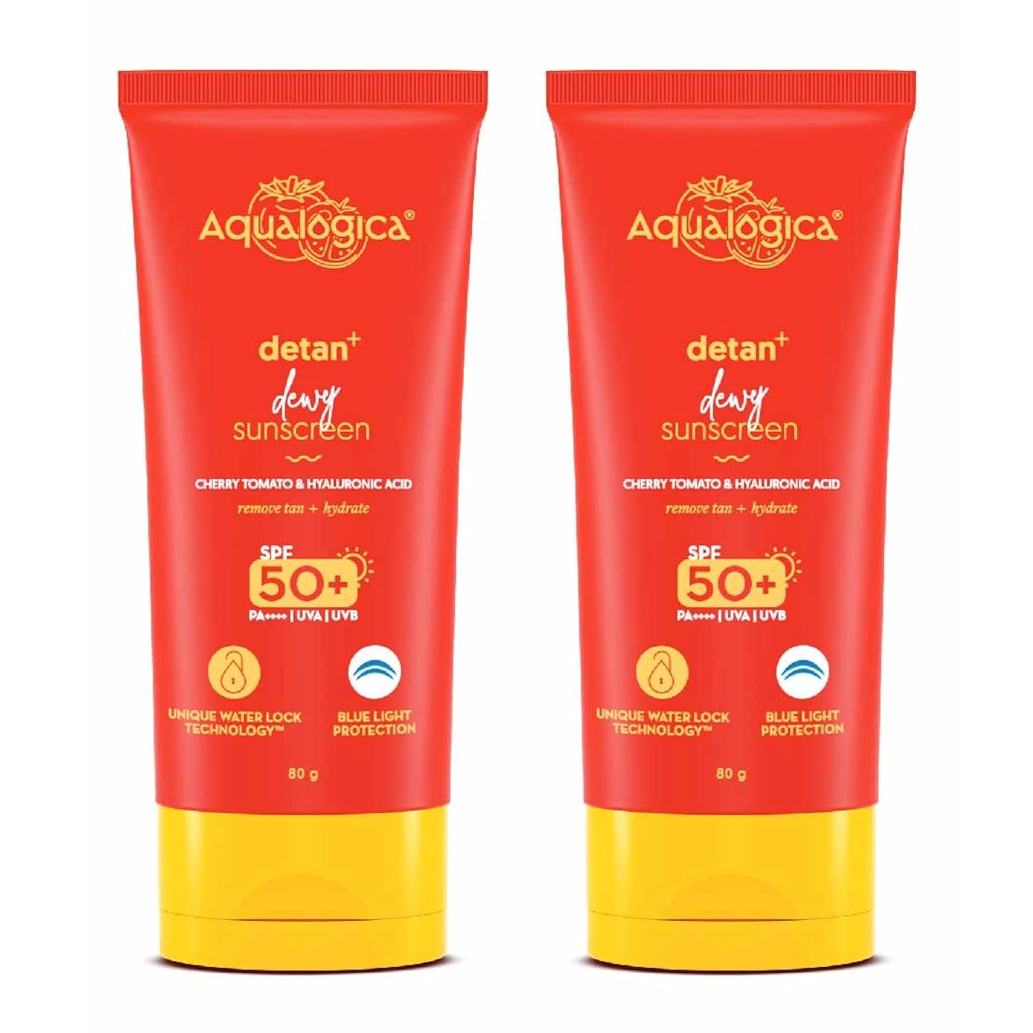 Aqualogica Detan+ Dewy Sunscreen SPF 50 PA++++ for Men & Women 80g X Pack of 2 Hydrating Sun Protection