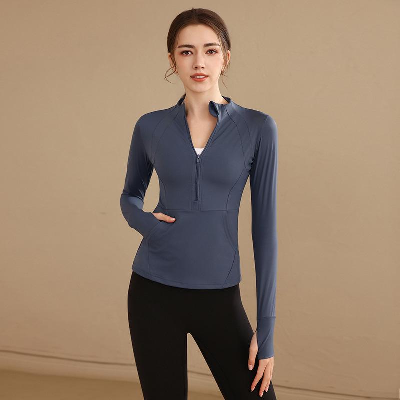 Women's Slimming Long Sleeve Yoga Top for Autumn/Winter - Elastic, Fashionable, Running & Fitness Wear