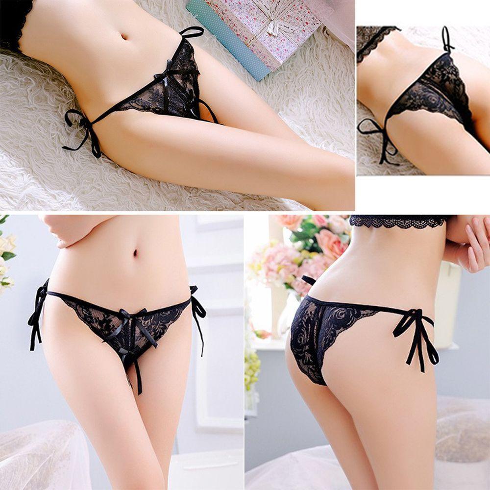 Low Waist Side Tie Exotic T-pants Open Crotch Underwear Sexy Women G-string Thongs Briefs Panties