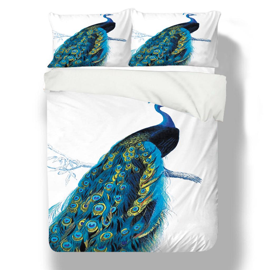 Animal Bedding 3D Peacock Duvet and Pillowcase 2/3 Pieces EU135 * 200 Single/double Bed Full Size Soft Machine Washable Home Decoration
