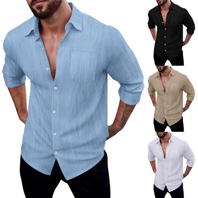 Men's Linen Shirt Long Sleeve Lapel Breathable Casual Top New Chinese Pocket Shirt
