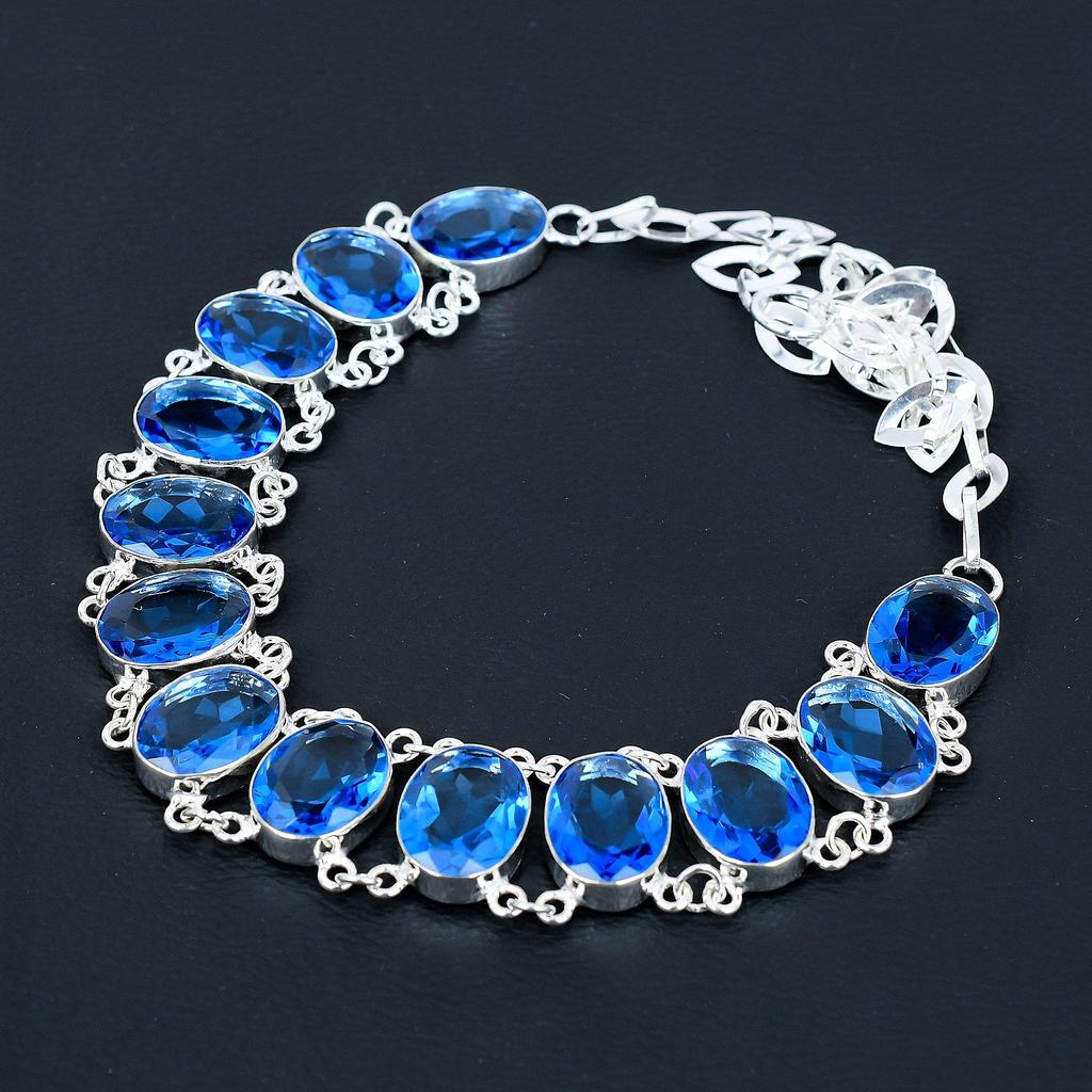 London Blue Topaz Necklace 925 Sterling Silver Necklace London Blue Topaz Gemstone Necklace Handmade Silver London Topaz Jewelry For Her