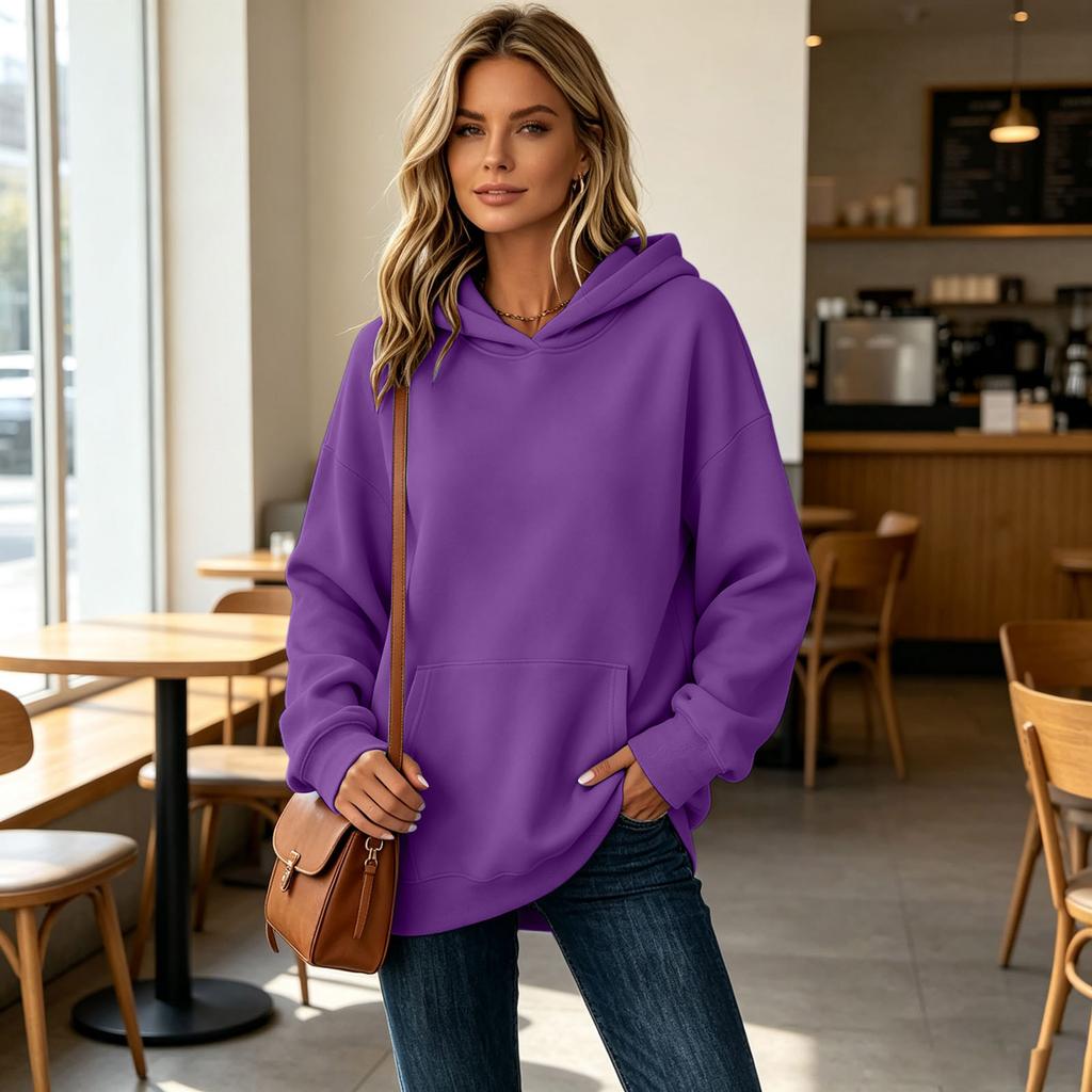 Damen Hoodie mit Taschen - Lässiger entspannter Pullover Farbe Sweatshirt
