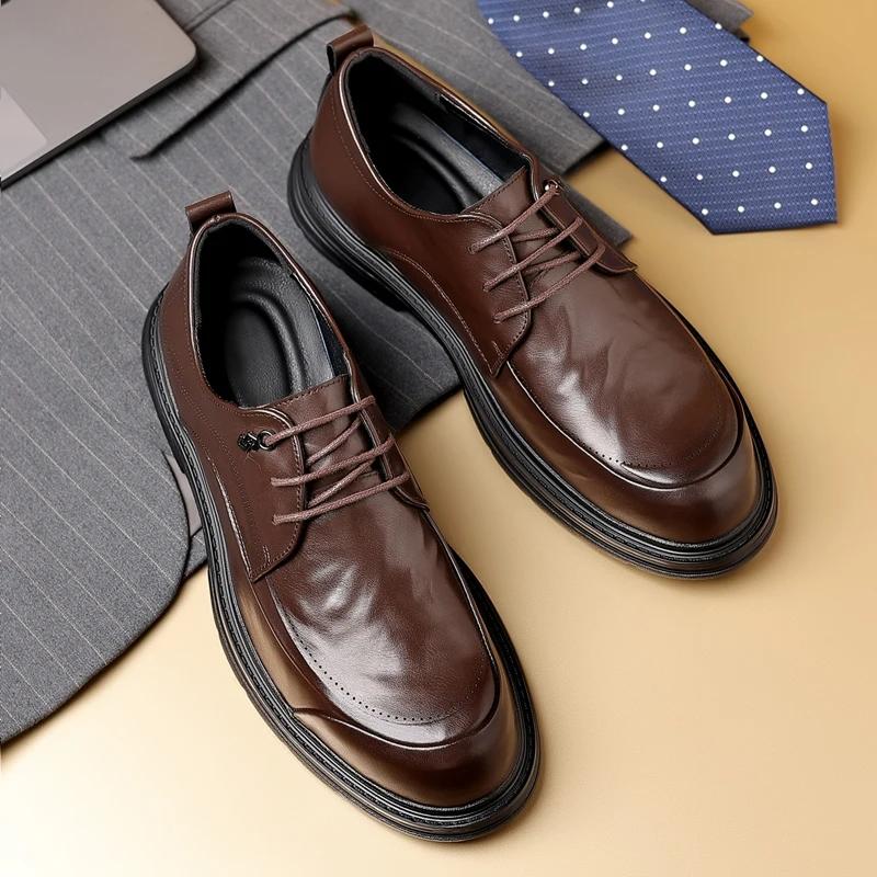 

Мужские классические деловые туфли-оксфорды, повседневные туфли, брендовые черные повседневные удобные модные туфли дерби, роскошные кожаные туфли 44 коричневый