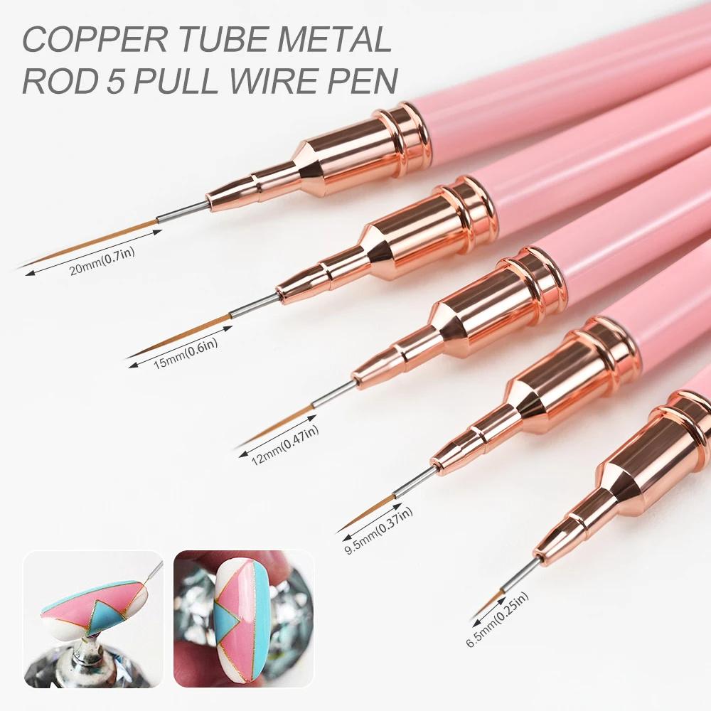 10Pcs Nail Liner Brush Set UV Gel Nail Brushes Kits Silicone Point Flower Nail Pen French Stripe Line Painting Drawing Tools