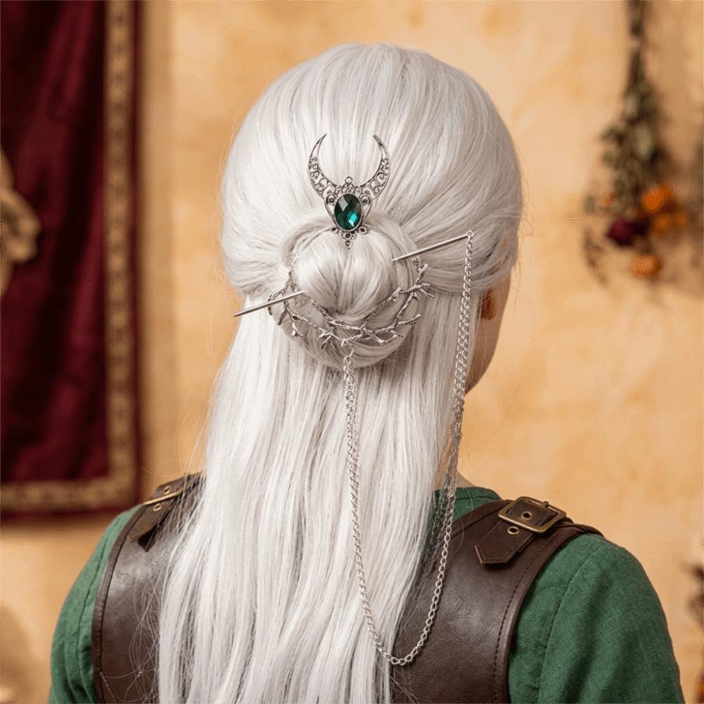 Beautiful Crescent Branch Gothic Hair Stick Antiqued Retro Pentagram Hairpin for Women