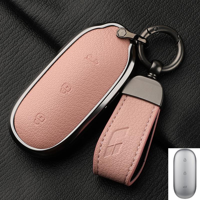 For Lixiang L9 L7 L8 L6 Key Fob Cover Leather Car Case Aluminum Buckle Alloy Keychain Accessories G4B7 Li Auto Inc