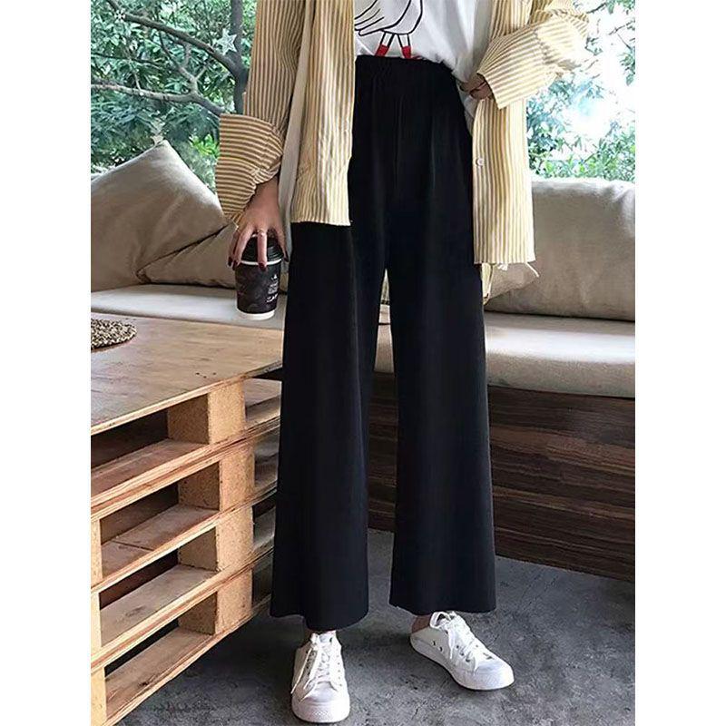 

Women s Korean Style Dark Grey Sparkle Diamond Wide Leg Pants - Autumn/Winter 2025 High Waist Slimming Straight Leg Sportswear Black Cropped Pants [Light]