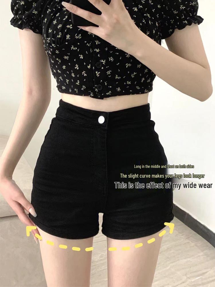 

Женские джинсовые шорты с высокой посадкой черного цвета - Лето 2025, облегающие, подчеркивающие бедра, эластичные, трендовые, повседневные хот-пэнтс L чёрный