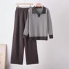 Cross-border New Autumn and Winter Lapel Knitted Suit Women's Spring and Autumn Thin Wide-leg Pants Fashionable Knitted Two-piece Set Women