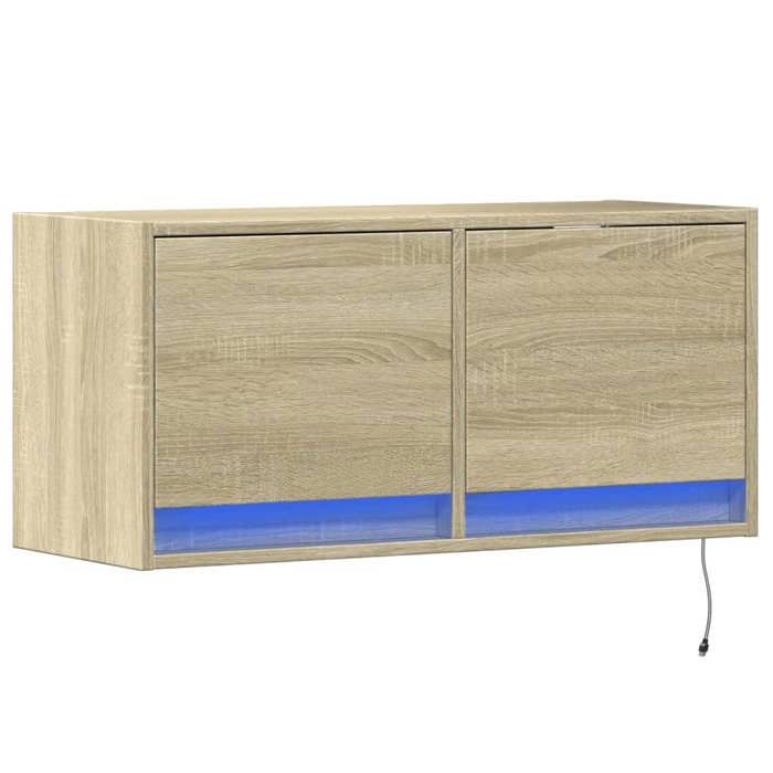 VidaXL Wall-Mounted TV Cabinet with LED Lights Sonoma Oak 80x31x35 Cm, Wall-Mounted TV Unit, Floating TV Unit, TV Stand 852357