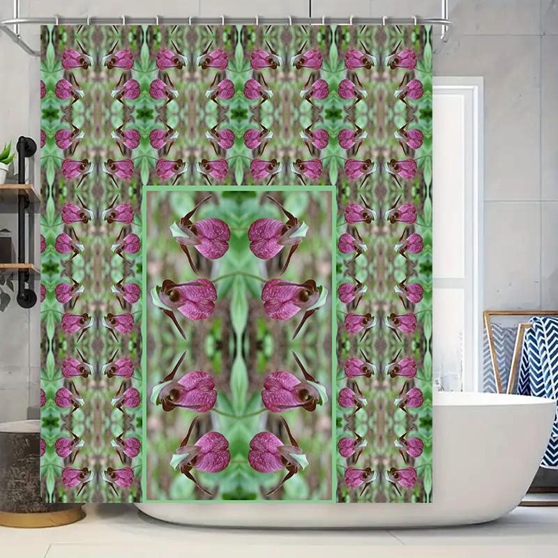 

Kaleidoscopic Pattern Shower Curtain Modern Home Decor With Pink Orchid Design For Bathroom Water-Saving Hook Included (Green Ba 90x180cm