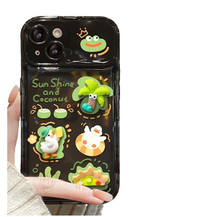 Applicable To Apple 15 Mobile Phone Case Iphone14/13 Cute Funny Frog Doll Pendant 12/11 Flip Mirror