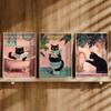 3pcs Whimsical Cat Canvas Art Prints Set, Vintage Pink Bathroom Humor Posters, Frameless Animal Portraits, Modern Retro Indoor W