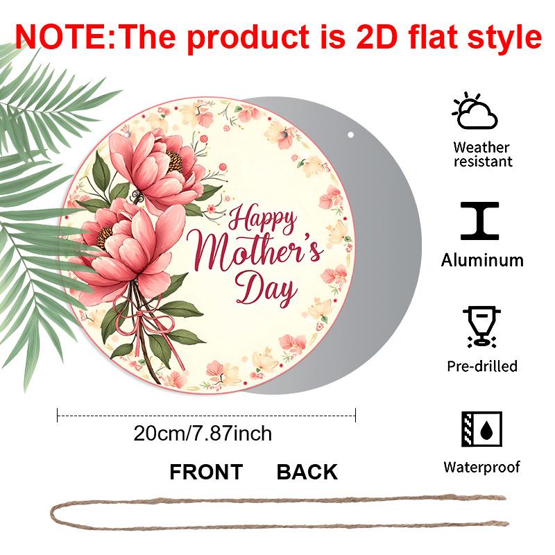 Piatto 2D, 1 pz 7,87 pollici Rotondo Decorazione Murale in Metallo di Alluminio - Segno Bouquet di Peonie Festa della Mamma con Rosa e Peonie, Fogliame Verde e Fiocco con Nastro Rosso
