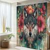 1Pc Vibrant Floral Wolf & Butterfly Shower Curtain - Polyester Fabric Bathroom Decor With 12 Hooks, 70.8X70.8 Inches, Machine